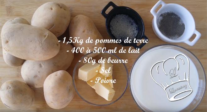 Préparez vos pommes de terre, lait, beurre, sel et le poivre.