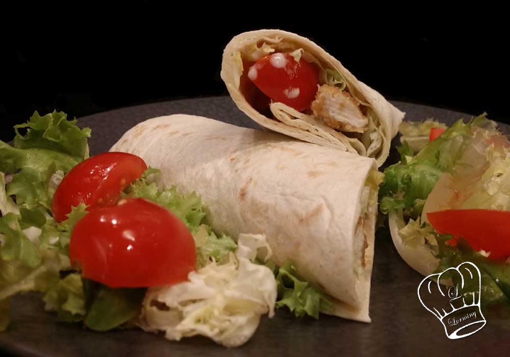 Plat frais : Wraps salade, tomate, escalopes de poulet panées