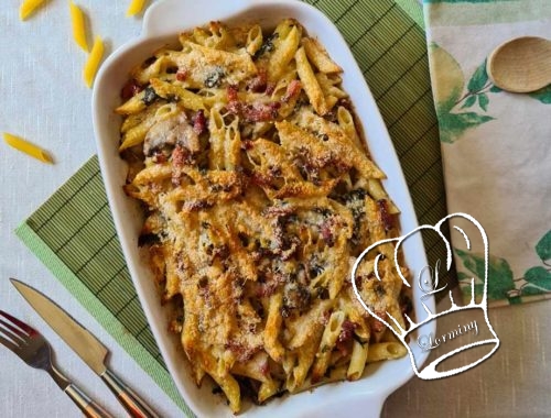 Gratin de penne rigate aux lardons