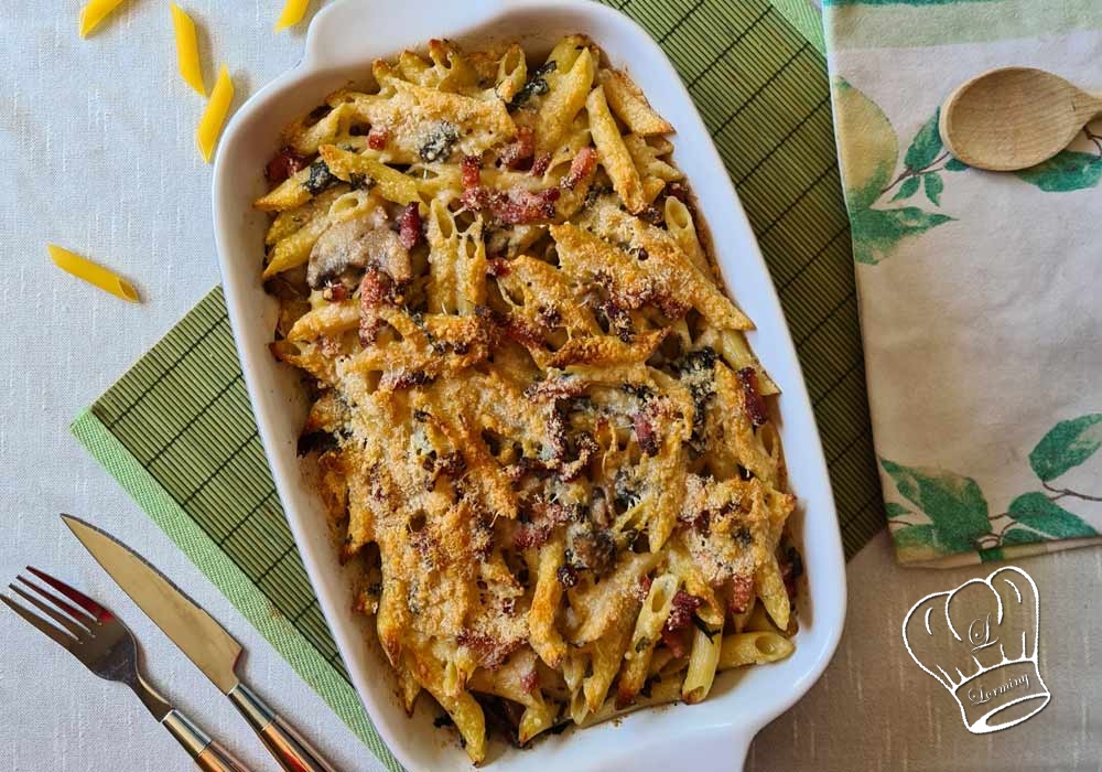 Gratin de penne rigate aux lardons