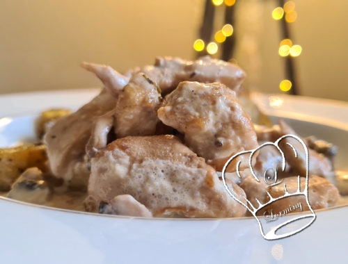 Poulet a la creme cognac et champignons