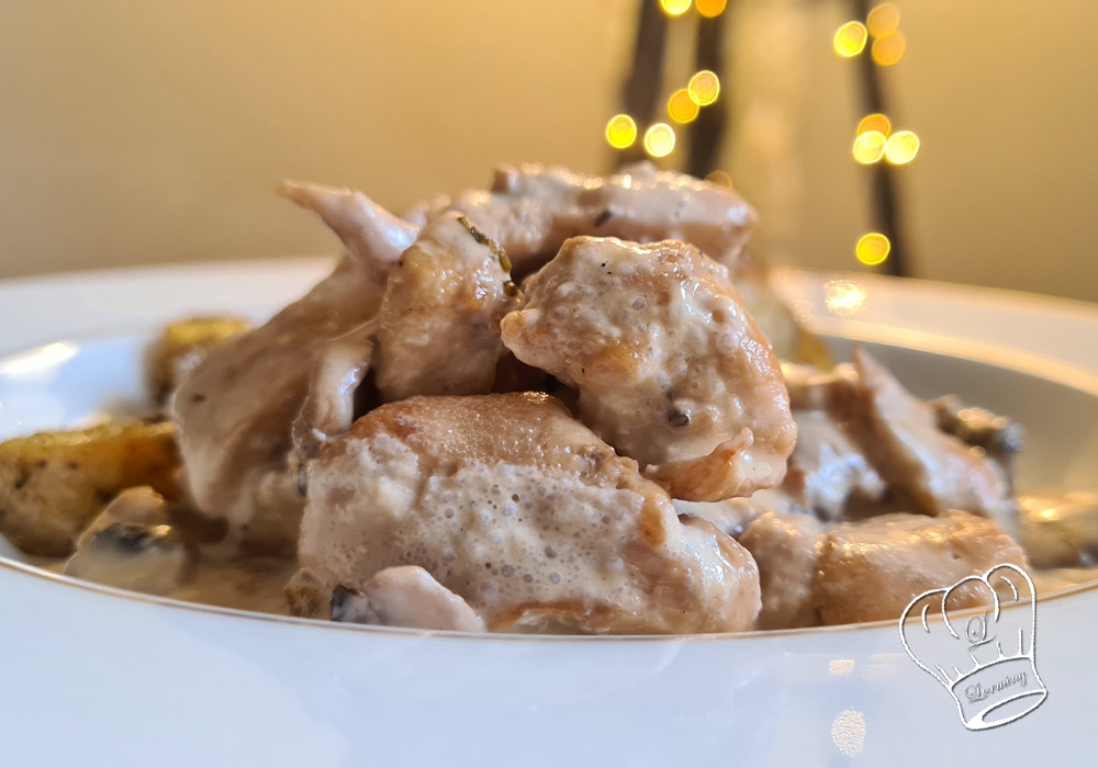 Poulet a la creme cognac et champignons