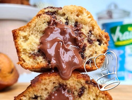 Muffins aux pepites de chocolat et au coeur coulant de nutella