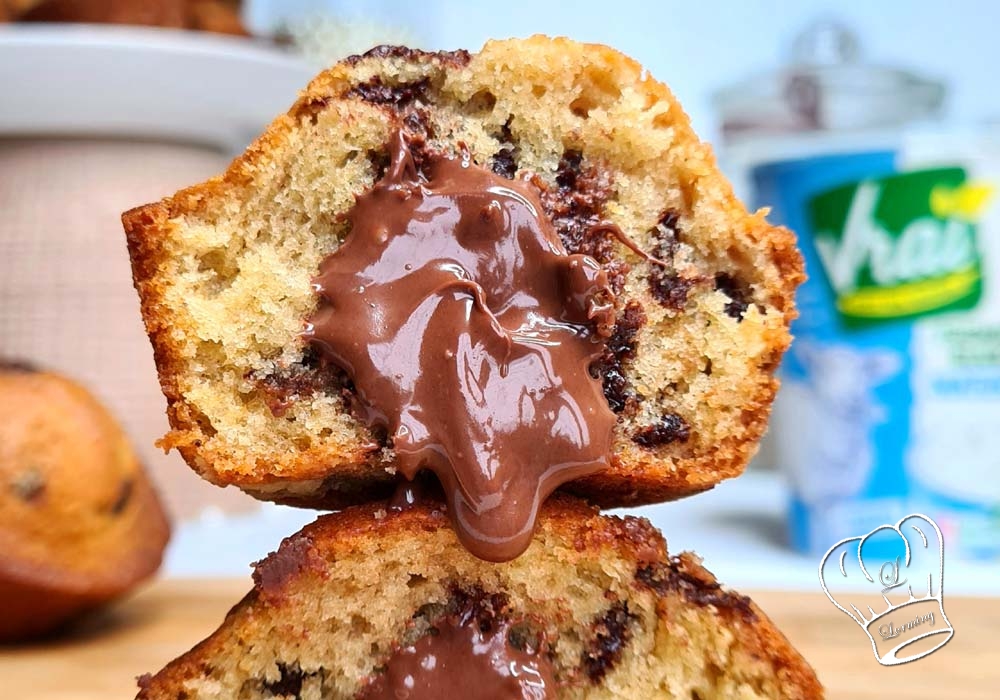 Muffins aux pepites de chocolat et au coeur coulant de nutella