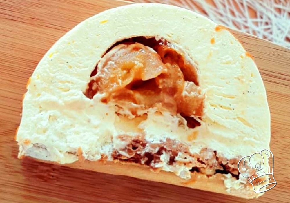 Buche vanille speculoos et insert pommes caramel