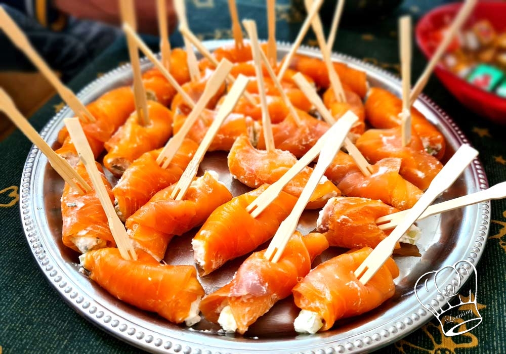 Roules au saumon fume fromage frai et concombre