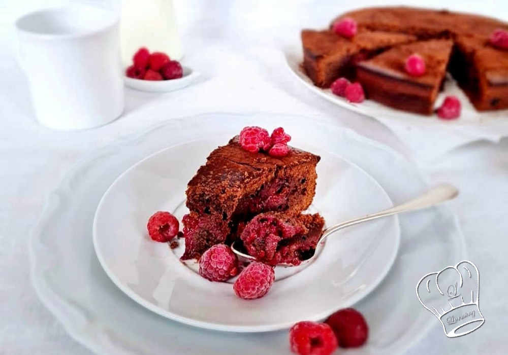 Gateau au chocolat et a la framboise