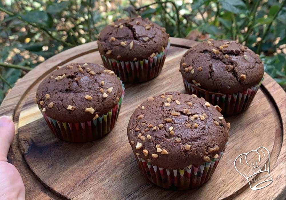 Muffins chocolat fourres au beurre de cacahuete