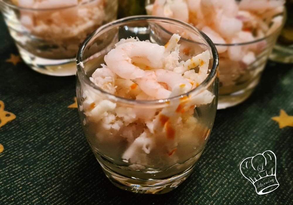 Verrines crabe kiwi surimi crevettes