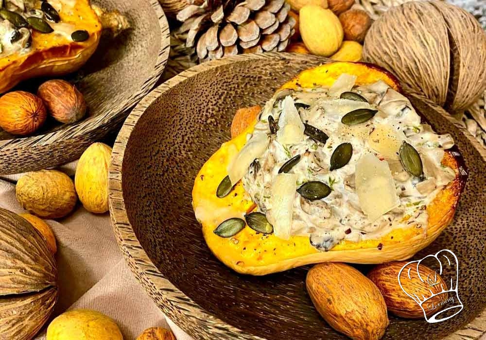 Butternut farcie aux champignons