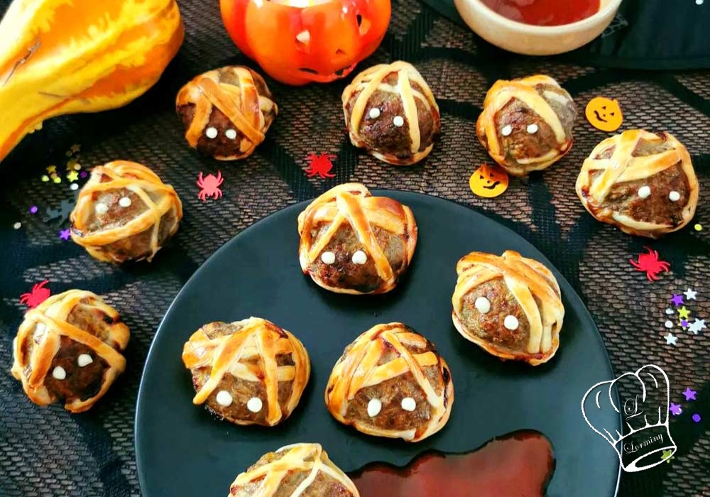 Momies de boulettes de viande pour halloween