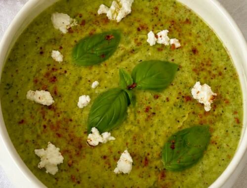 Gazpacho courgettes / fromage frais et basilic