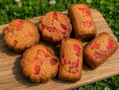 Petits cakes fraises basilic (6 à 8 cakes individuels)